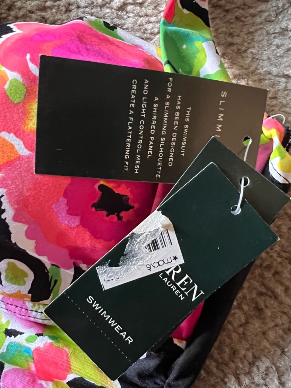 NWT Lauren Ralph Lauren Black Floral Halter Swim Top Sz 10 - Picture 4 of 6